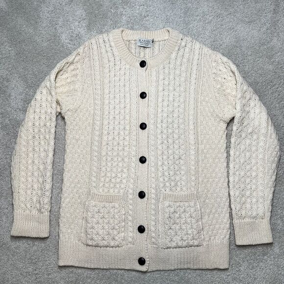 Blarney Woollen Mills Ireland Womens XL XXL Knit Wool Cardigan Sweater Cream - Picture 2 of 12